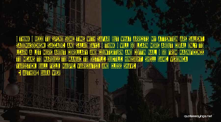 Dara Wier Quotes: I Think I Need To Spend Some Time With Safari But What Arrests My Attention Are Salient, Sadomasochism, Saccadic, And