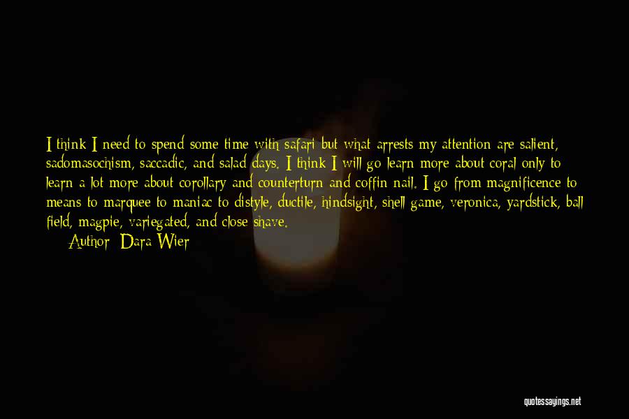 Dara Wier Quotes: I Think I Need To Spend Some Time With Safari But What Arrests My Attention Are Salient, Sadomasochism, Saccadic, And