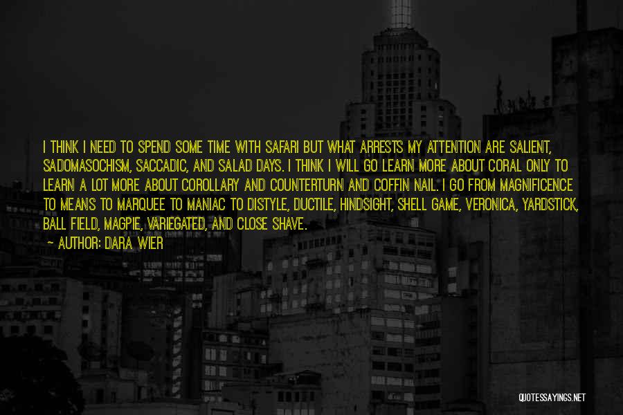 Dara Wier Quotes: I Think I Need To Spend Some Time With Safari But What Arrests My Attention Are Salient, Sadomasochism, Saccadic, And