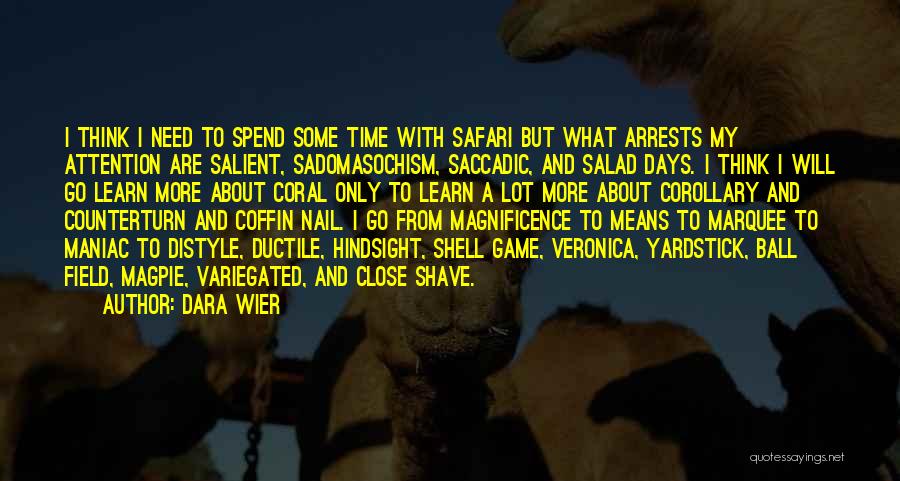 Dara Wier Quotes: I Think I Need To Spend Some Time With Safari But What Arrests My Attention Are Salient, Sadomasochism, Saccadic, And