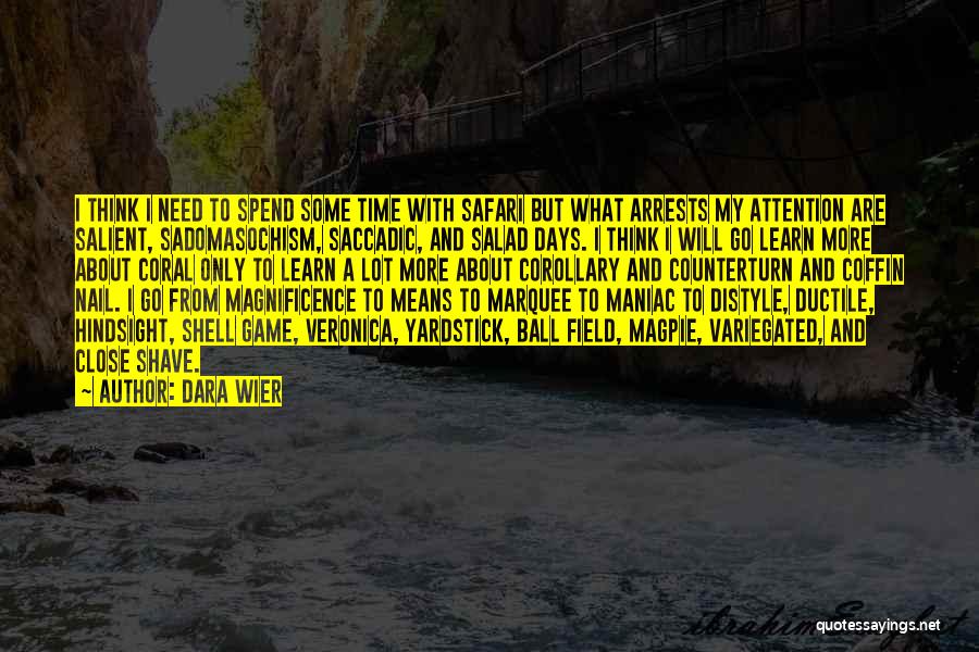 Dara Wier Quotes: I Think I Need To Spend Some Time With Safari But What Arrests My Attention Are Salient, Sadomasochism, Saccadic, And