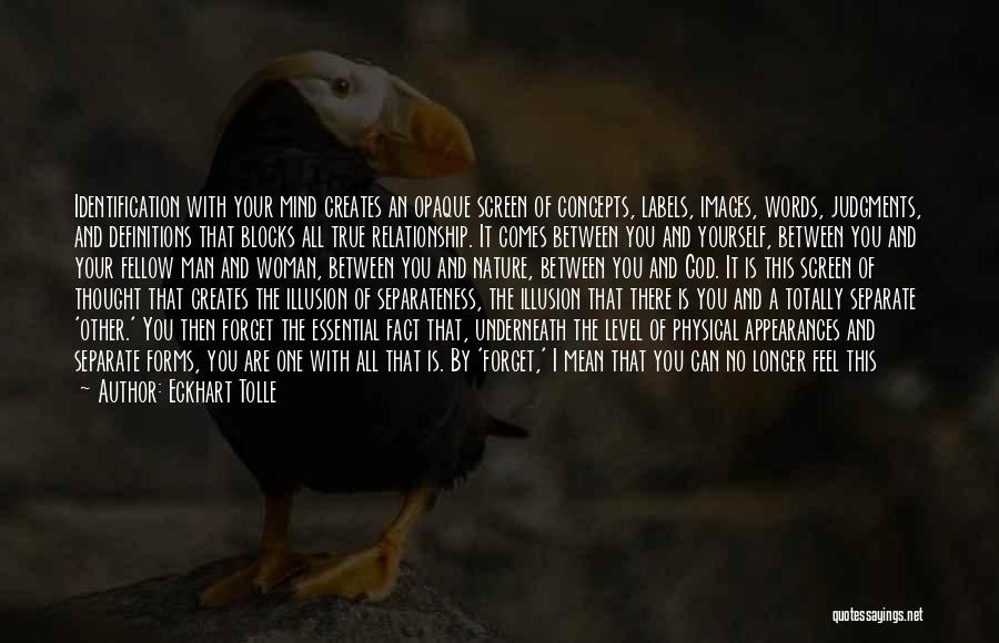 Eckhart Tolle Quotes: Identification With Your Mind Creates An Opaque Screen Of Concepts, Labels, Images, Words, Judgments, And Definitions That Blocks All True