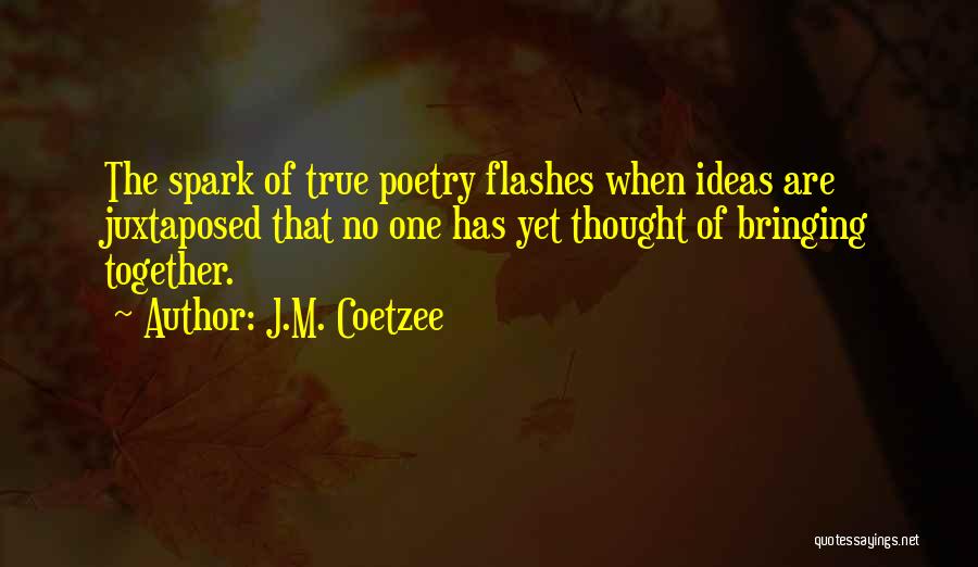 J.M. Coetzee Quotes: The Spark Of True Poetry Flashes When Ideas Are Juxtaposed That No One Has Yet Thought Of Bringing Together.