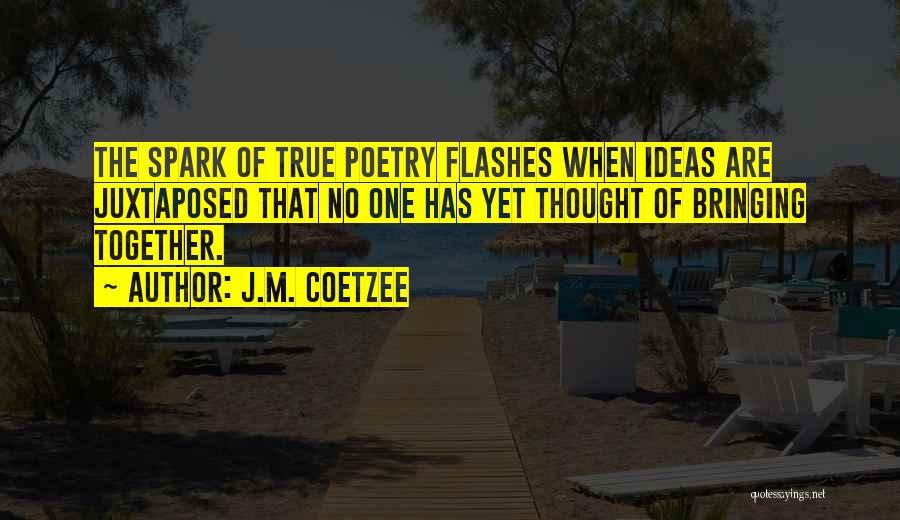 J.M. Coetzee Quotes: The Spark Of True Poetry Flashes When Ideas Are Juxtaposed That No One Has Yet Thought Of Bringing Together.