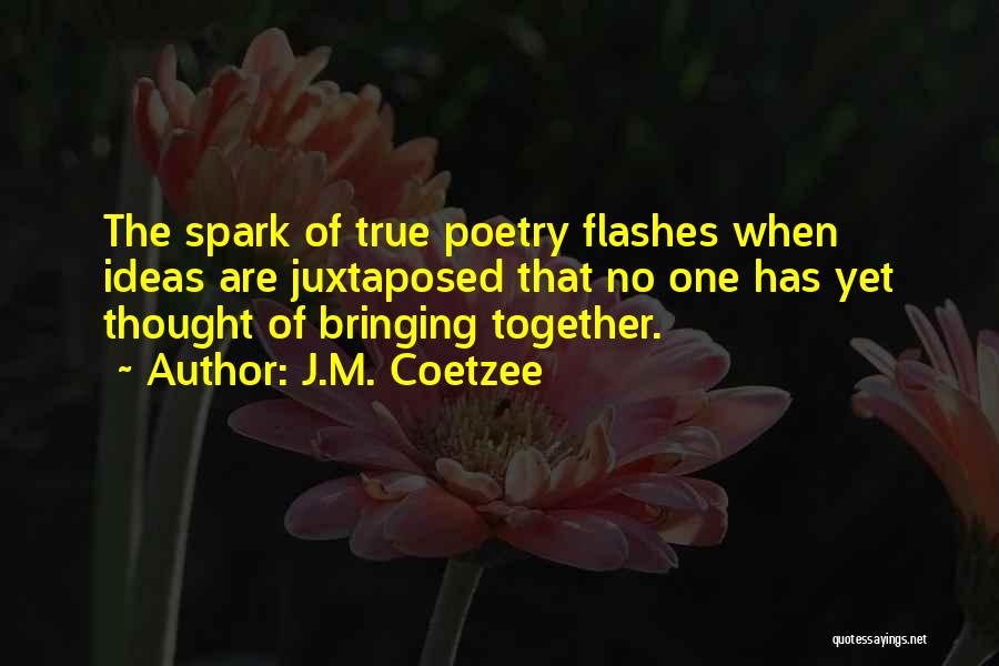 J.M. Coetzee Quotes: The Spark Of True Poetry Flashes When Ideas Are Juxtaposed That No One Has Yet Thought Of Bringing Together.