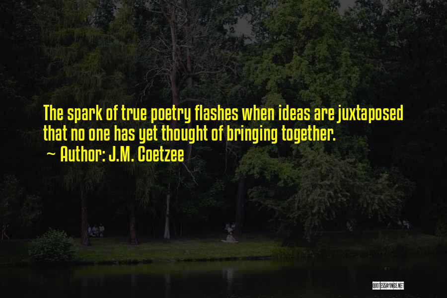 J.M. Coetzee Quotes: The Spark Of True Poetry Flashes When Ideas Are Juxtaposed That No One Has Yet Thought Of Bringing Together.