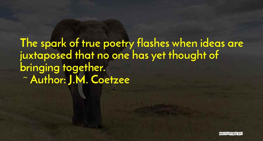 J.M. Coetzee Quotes: The Spark Of True Poetry Flashes When Ideas Are Juxtaposed That No One Has Yet Thought Of Bringing Together.