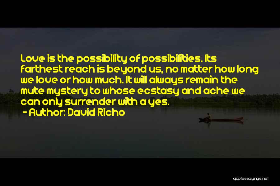 David Richo Quotes: Love Is The Possibility Of Possibilities. Its Farthest Reach Is Beyond Us, No Matter How Long We Love Or How