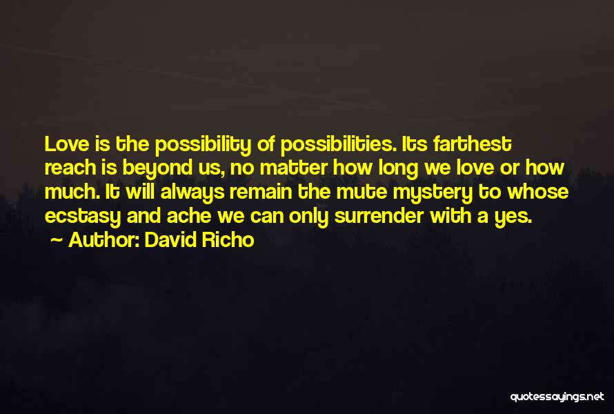 David Richo Quotes: Love Is The Possibility Of Possibilities. Its Farthest Reach Is Beyond Us, No Matter How Long We Love Or How