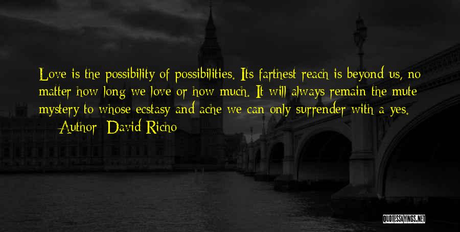 David Richo Quotes: Love Is The Possibility Of Possibilities. Its Farthest Reach Is Beyond Us, No Matter How Long We Love Or How