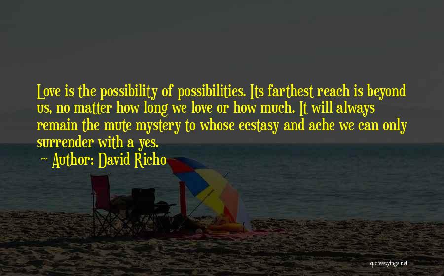David Richo Quotes: Love Is The Possibility Of Possibilities. Its Farthest Reach Is Beyond Us, No Matter How Long We Love Or How