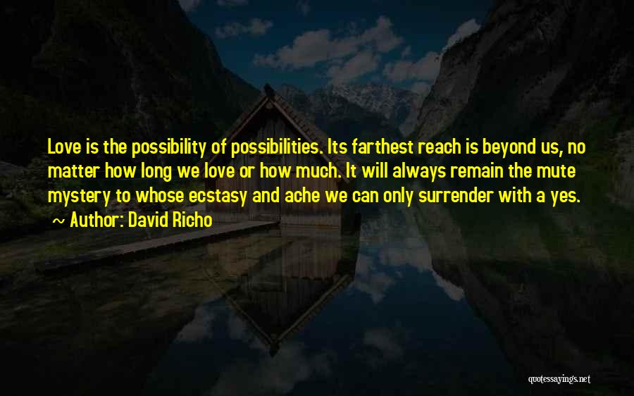 David Richo Quotes: Love Is The Possibility Of Possibilities. Its Farthest Reach Is Beyond Us, No Matter How Long We Love Or How