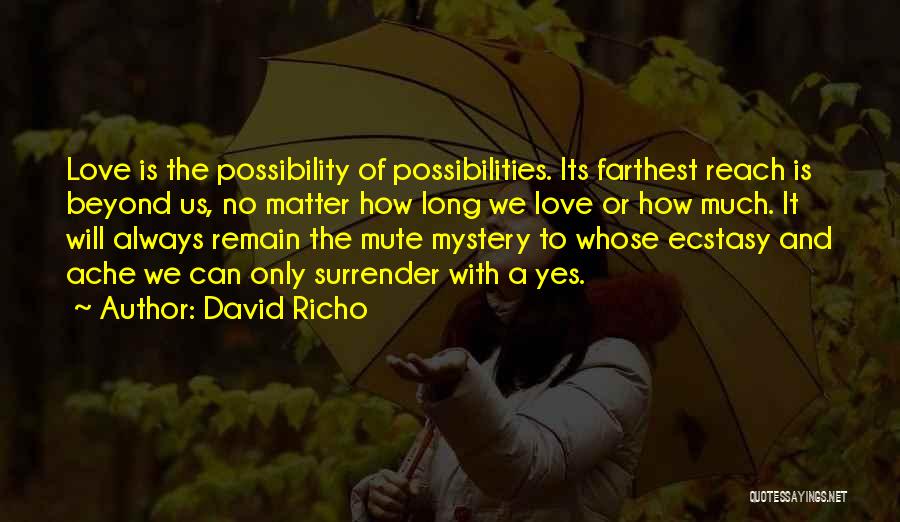 David Richo Quotes: Love Is The Possibility Of Possibilities. Its Farthest Reach Is Beyond Us, No Matter How Long We Love Or How