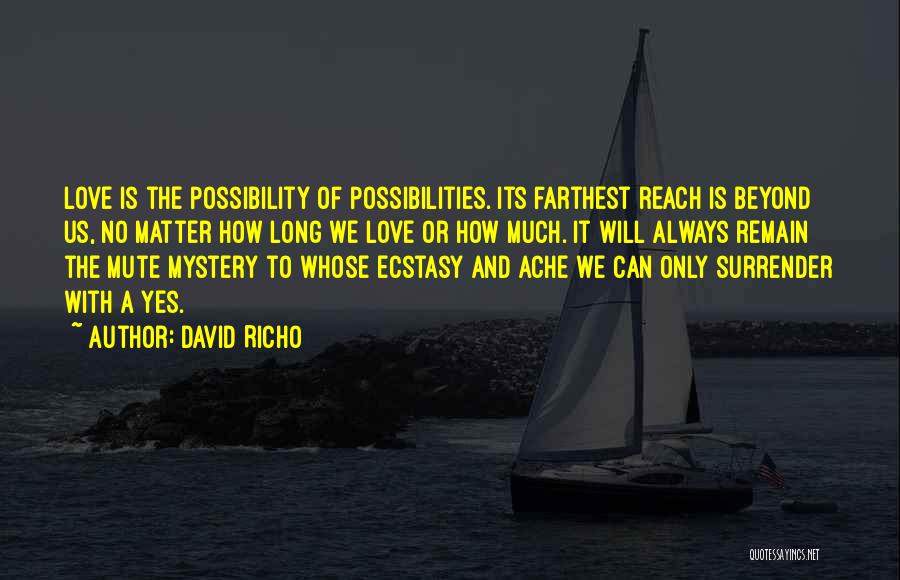 David Richo Quotes: Love Is The Possibility Of Possibilities. Its Farthest Reach Is Beyond Us, No Matter How Long We Love Or How