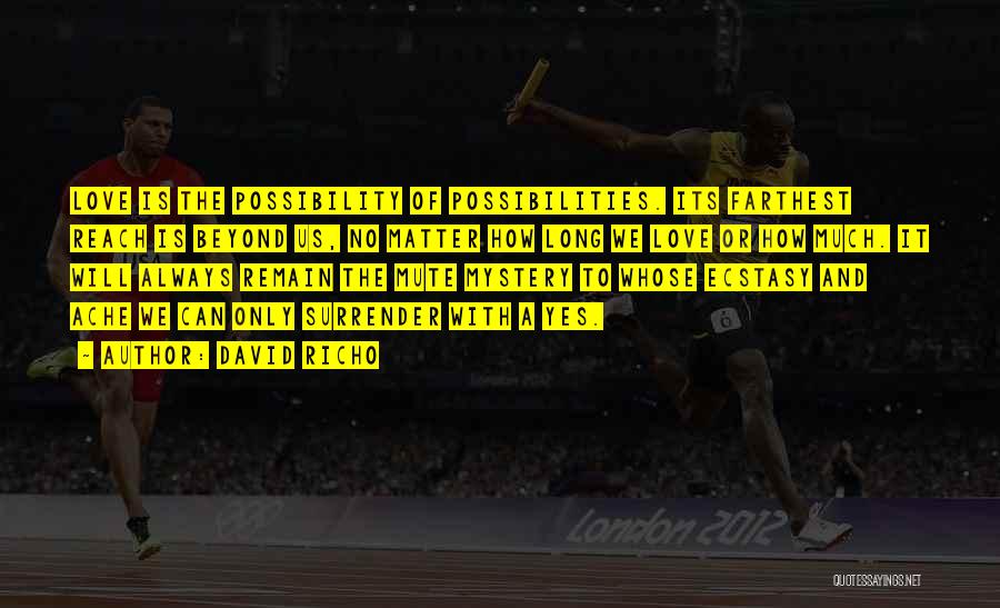 David Richo Quotes: Love Is The Possibility Of Possibilities. Its Farthest Reach Is Beyond Us, No Matter How Long We Love Or How