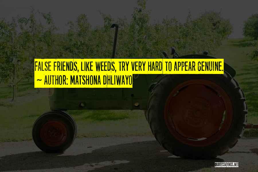 Matshona Dhliwayo Quotes: False Friends, Like Weeds, Try Very Hard To Appear Genuine.