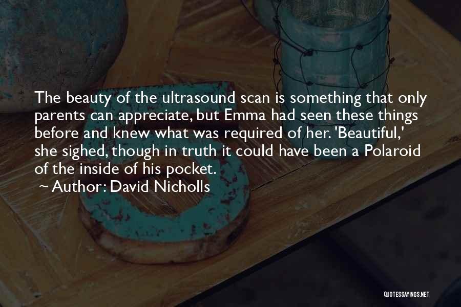 David Nicholls Quotes: The Beauty Of The Ultrasound Scan Is Something That Only Parents Can Appreciate, But Emma Had Seen These Things Before