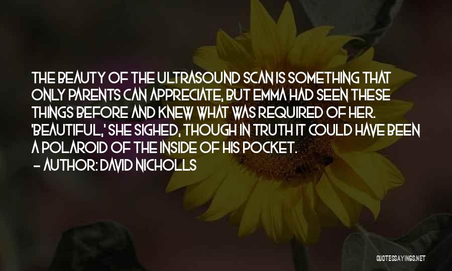 David Nicholls Quotes: The Beauty Of The Ultrasound Scan Is Something That Only Parents Can Appreciate, But Emma Had Seen These Things Before