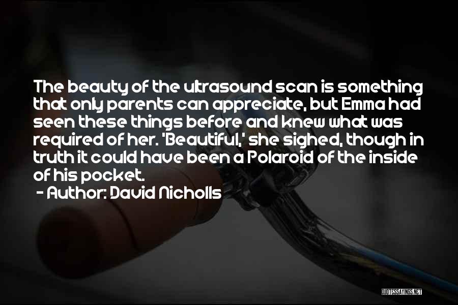 David Nicholls Quotes: The Beauty Of The Ultrasound Scan Is Something That Only Parents Can Appreciate, But Emma Had Seen These Things Before