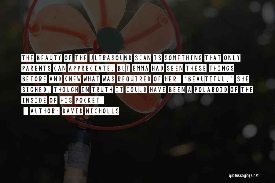 David Nicholls Quotes: The Beauty Of The Ultrasound Scan Is Something That Only Parents Can Appreciate, But Emma Had Seen These Things Before