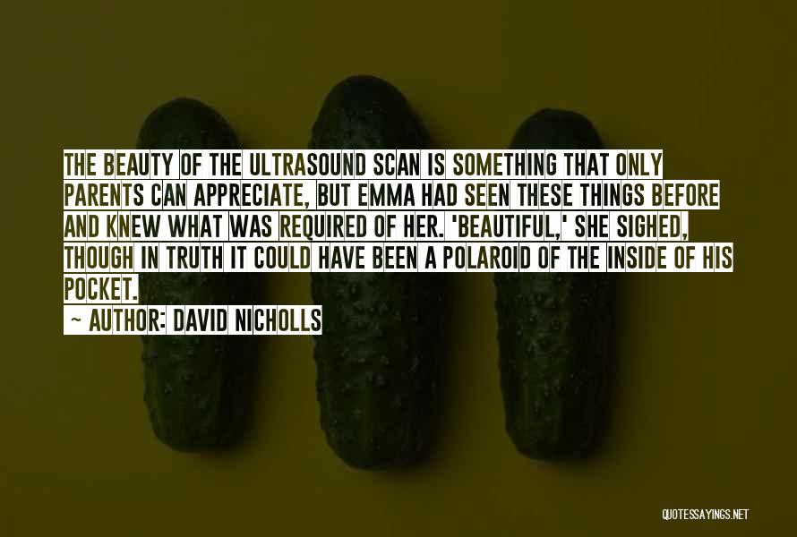 David Nicholls Quotes: The Beauty Of The Ultrasound Scan Is Something That Only Parents Can Appreciate, But Emma Had Seen These Things Before