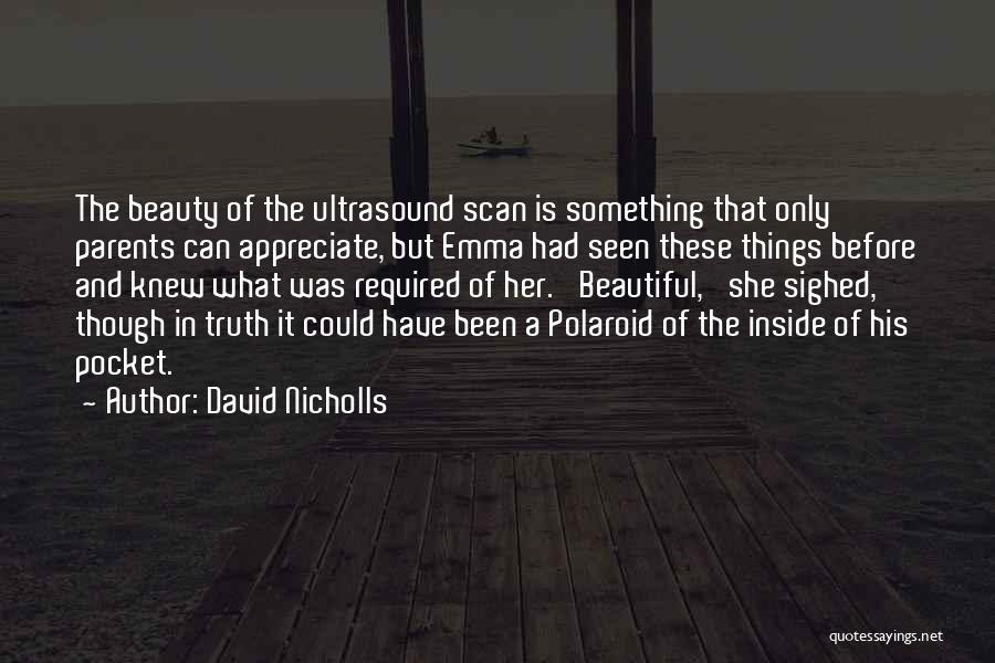 David Nicholls Quotes: The Beauty Of The Ultrasound Scan Is Something That Only Parents Can Appreciate, But Emma Had Seen These Things Before