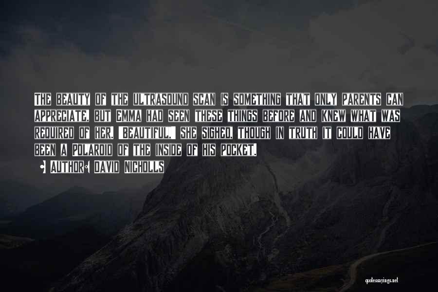David Nicholls Quotes: The Beauty Of The Ultrasound Scan Is Something That Only Parents Can Appreciate, But Emma Had Seen These Things Before