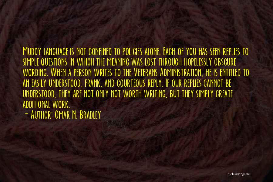 Omar N. Bradley Quotes: Muddy Language Is Not Confined To Policies Alone. Each Of You Has Seen Replies To Simple Questions In Which The