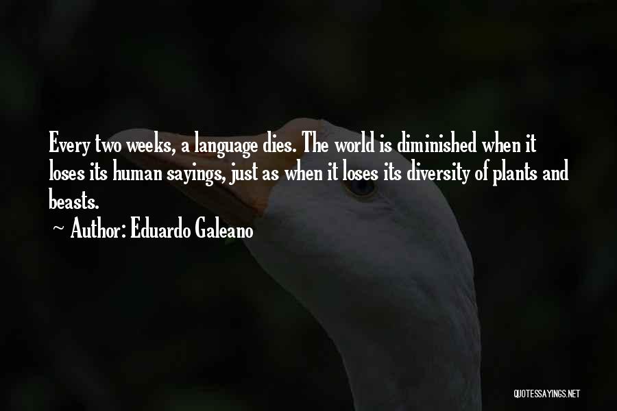 Eduardo Galeano Quotes: Every Two Weeks, A Language Dies. The World Is Diminished When It Loses Its Human Sayings, Just As When It