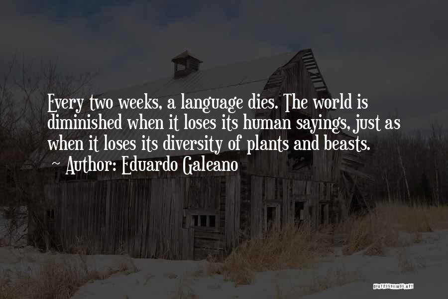 Eduardo Galeano Quotes: Every Two Weeks, A Language Dies. The World Is Diminished When It Loses Its Human Sayings, Just As When It