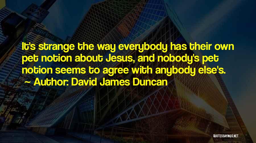 David James Duncan Quotes: It's Strange The Way Everybody Has Their Own Pet Notion About Jesus, And Nobody's Pet Notion Seems To Agree With