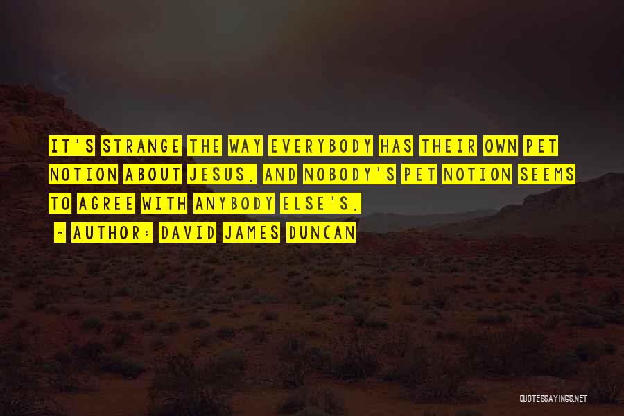 David James Duncan Quotes: It's Strange The Way Everybody Has Their Own Pet Notion About Jesus, And Nobody's Pet Notion Seems To Agree With