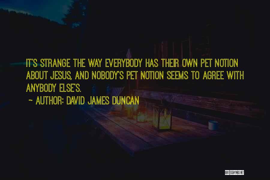 David James Duncan Quotes: It's Strange The Way Everybody Has Their Own Pet Notion About Jesus, And Nobody's Pet Notion Seems To Agree With