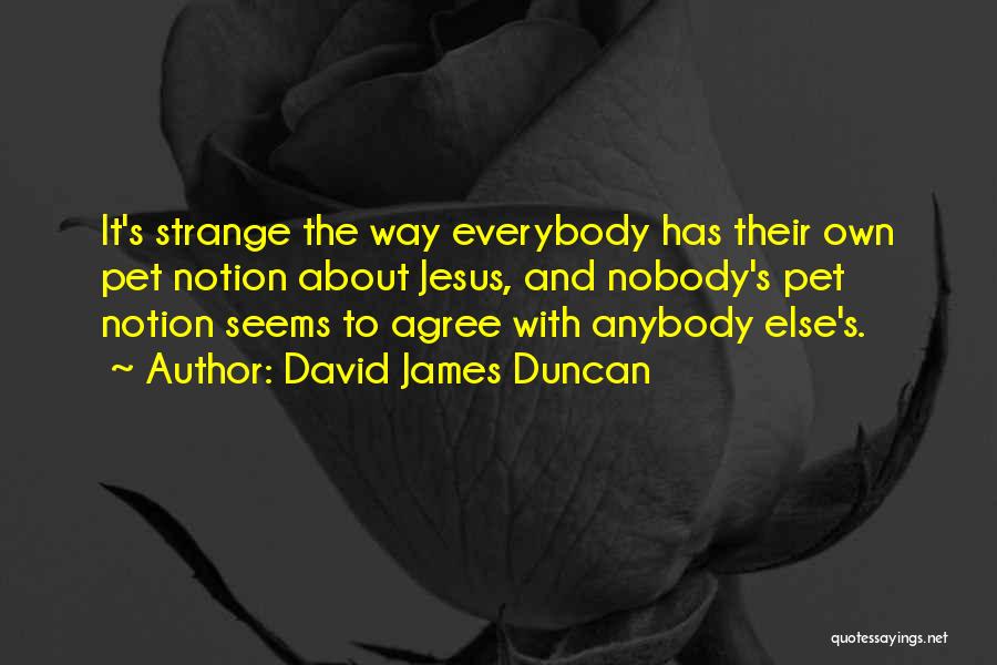 David James Duncan Quotes: It's Strange The Way Everybody Has Their Own Pet Notion About Jesus, And Nobody's Pet Notion Seems To Agree With