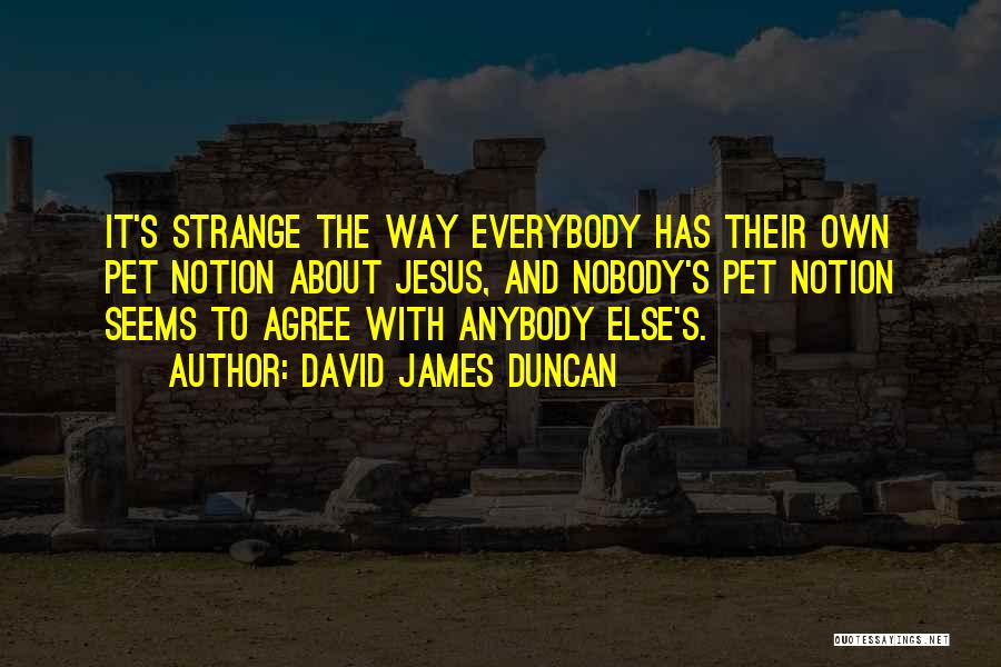 David James Duncan Quotes: It's Strange The Way Everybody Has Their Own Pet Notion About Jesus, And Nobody's Pet Notion Seems To Agree With