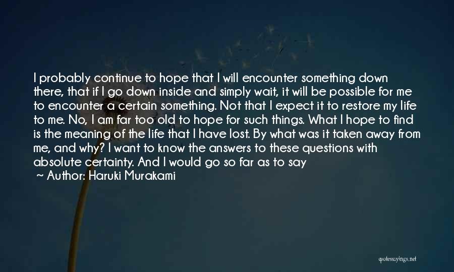 Haruki Murakami Quotes: I Probably Continue To Hope That I Will Encounter Something Down There, That If I Go Down Inside And Simply