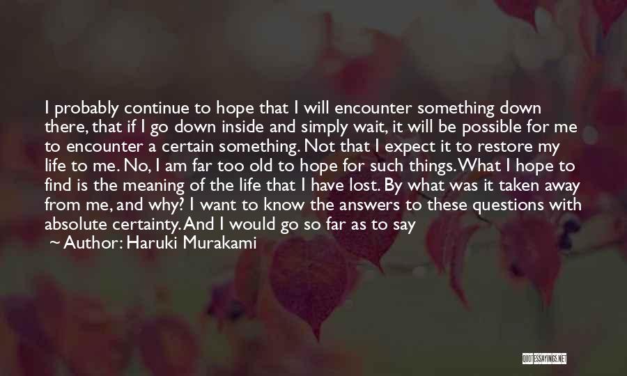 Haruki Murakami Quotes: I Probably Continue To Hope That I Will Encounter Something Down There, That If I Go Down Inside And Simply