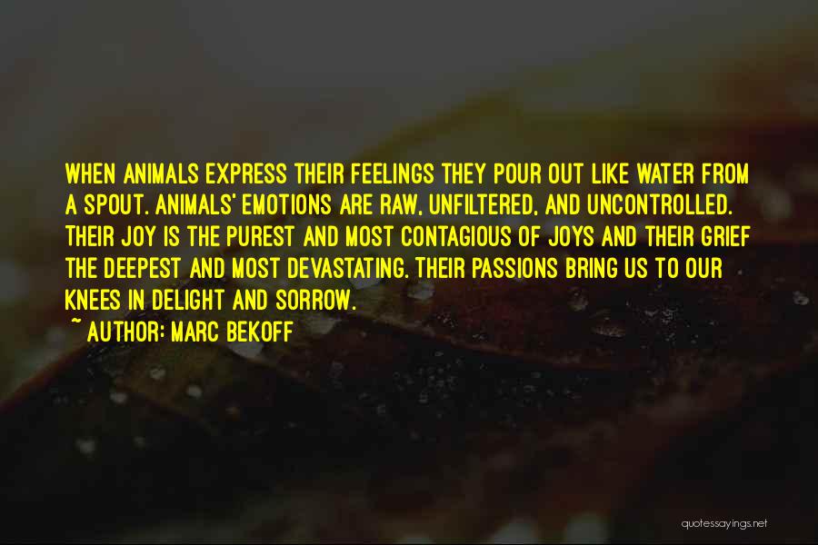 Marc Bekoff Quotes: When Animals Express Their Feelings They Pour Out Like Water From A Spout. Animals' Emotions Are Raw, Unfiltered, And Uncontrolled.