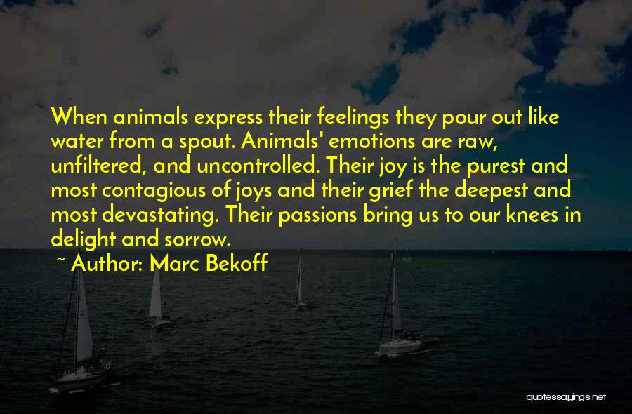 Marc Bekoff Quotes: When Animals Express Their Feelings They Pour Out Like Water From A Spout. Animals' Emotions Are Raw, Unfiltered, And Uncontrolled.