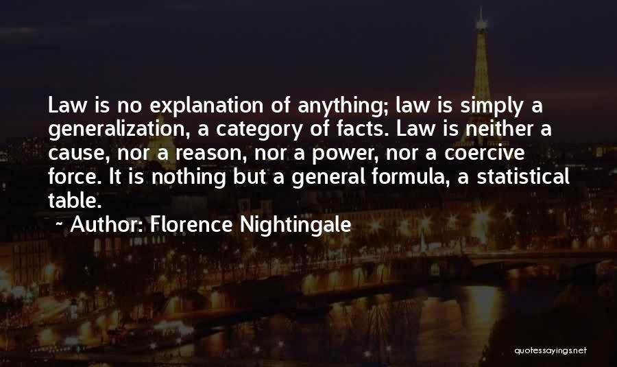 Florence Nightingale Quotes: Law Is No Explanation Of Anything; Law Is Simply A Generalization, A Category Of Facts. Law Is Neither A Cause,