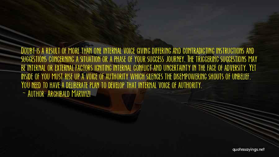 Archibald Marwizi Quotes: Doubt Is A Result Of More Than One Internal Voice Giving Differing And Contradicting Instructions And Suggestions Concerning A Situation