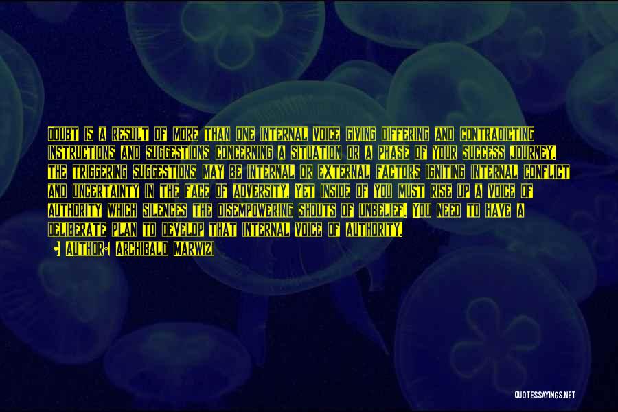 Archibald Marwizi Quotes: Doubt Is A Result Of More Than One Internal Voice Giving Differing And Contradicting Instructions And Suggestions Concerning A Situation