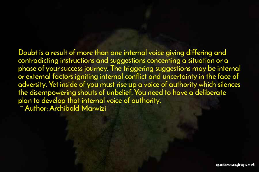 Archibald Marwizi Quotes: Doubt Is A Result Of More Than One Internal Voice Giving Differing And Contradicting Instructions And Suggestions Concerning A Situation