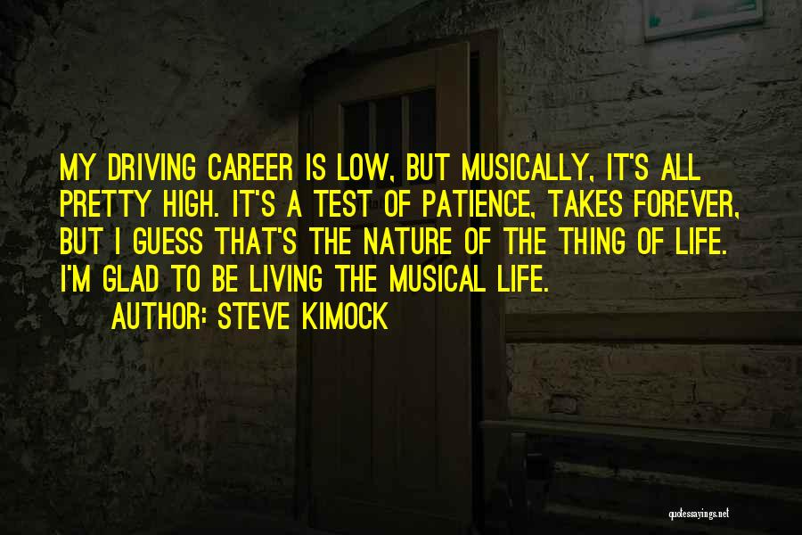 Steve Kimock Quotes: My Driving Career Is Low, But Musically, It's All Pretty High. It's A Test Of Patience, Takes Forever, But I