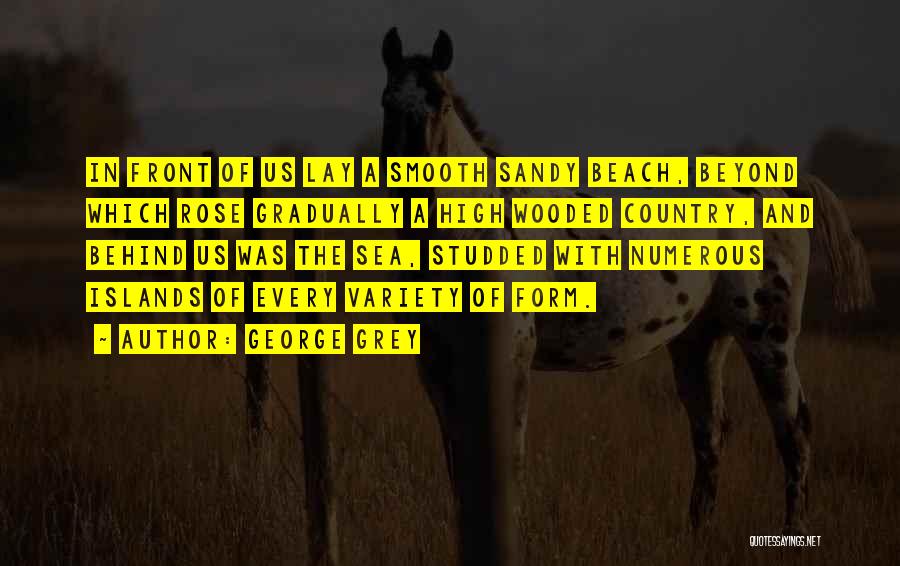 George Grey Quotes: In Front Of Us Lay A Smooth Sandy Beach, Beyond Which Rose Gradually A High Wooded Country, And Behind Us