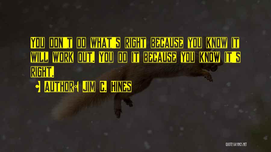 Jim C. Hines Quotes: You Don't Do What's Right Because You Know It Will Work Out. You Do It Because You Know It's Right.