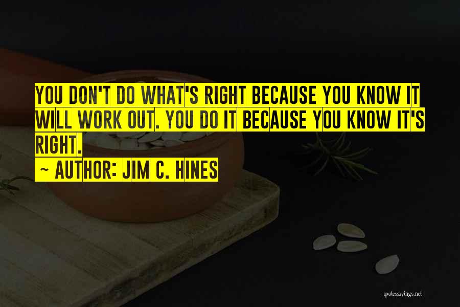 Jim C. Hines Quotes: You Don't Do What's Right Because You Know It Will Work Out. You Do It Because You Know It's Right.