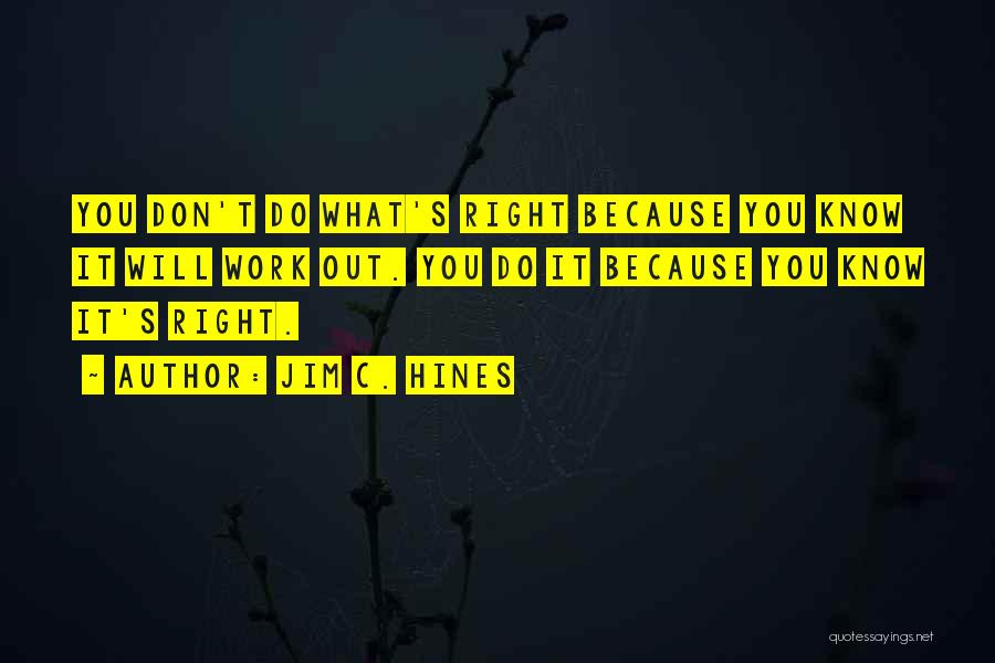 Jim C. Hines Quotes: You Don't Do What's Right Because You Know It Will Work Out. You Do It Because You Know It's Right.