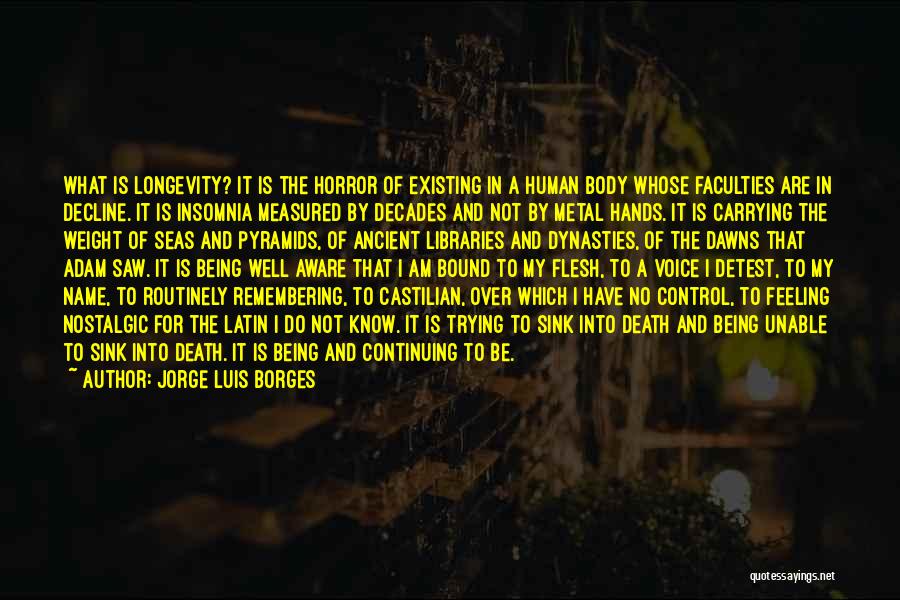 Jorge Luis Borges Quotes: What Is Longevity? It Is The Horror Of Existing In A Human Body Whose Faculties Are In Decline. It Is