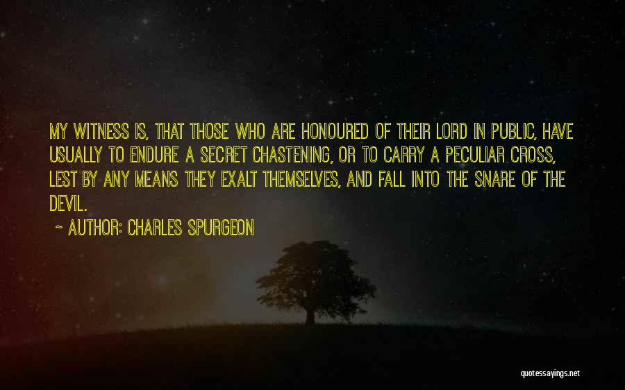 Charles Spurgeon Quotes: My Witness Is, That Those Who Are Honoured Of Their Lord In Public, Have Usually To Endure A Secret Chastening,